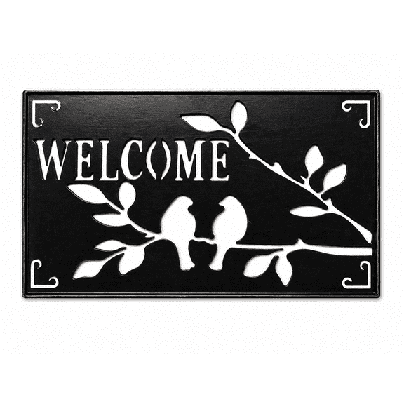 Rustic Metal Welcome Wall Sign with Birds on Branch Black Decorative Plaque for Door Entryway Porch Door Wall Indoor Outdoor 18" x 11 "