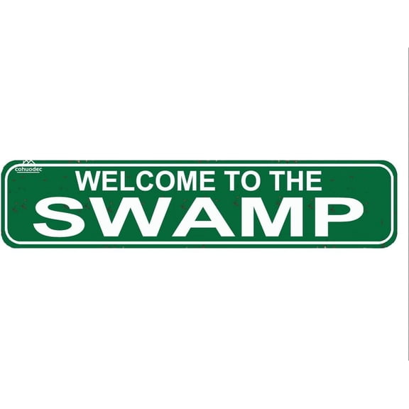 Rustic Metal Welcome to the Swamp Sign, Indoor or Outdoor Wall Decor, Green Tin Street Sign Plaque for Home Patio Garden Bar Garage, 16 x 4 Inch