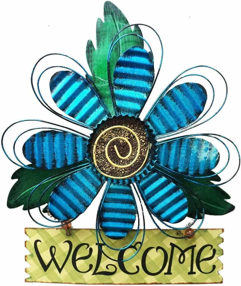 Rustic Metal Yellow Flower Welcome Wall Art Decor Hanging Flower Door