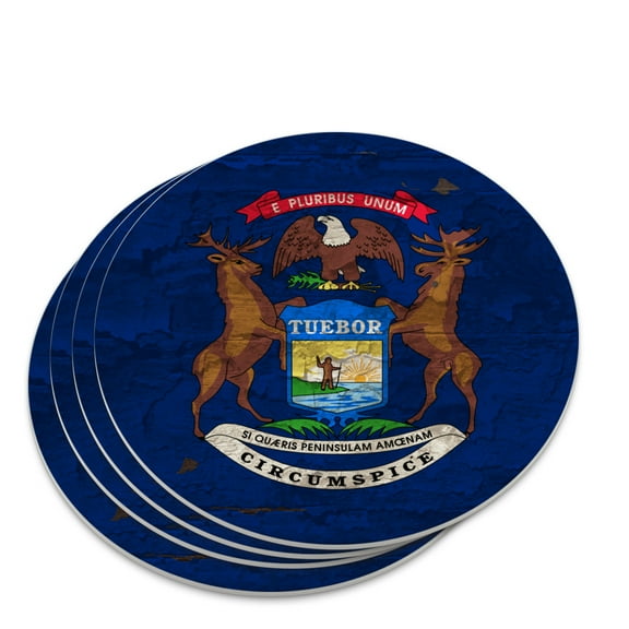 Rustic Michigan State Flag Distressed USA Novelty Coaster Set