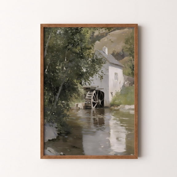 Rustic Mill Stream Vintage Muted Earth Tones Farmhouse, Unframed Poster