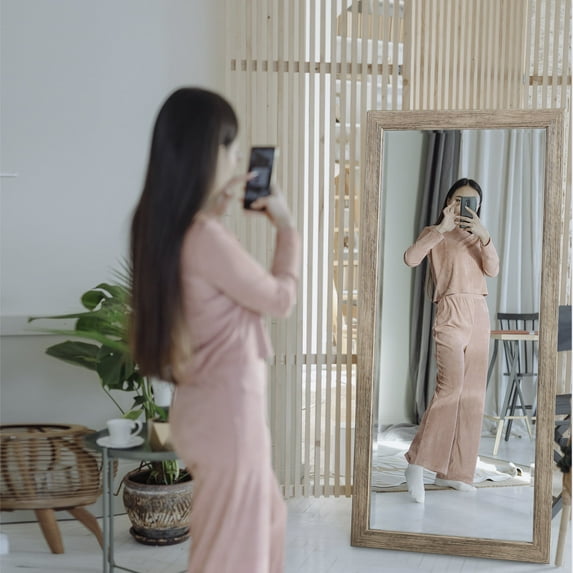 Rustic Mirror, 65"LX32"W Full length Mirror, Faux Wood Mirror, Farmhouse Mirror, Large Mirror, Floor Mirror for Home, Standing Mirror for Bedroom, Mirrors Wall Mirror by Naomi Home - Natural