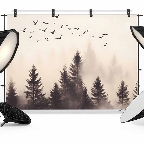 Rustic Mist Forest Backdrop for Photography,Fabric Photo Background Backdrop,Vintage Watercolor Natural Landscape Photo Booth Background for Portrait Photoshoot Video Wedding Decoration Banner 7x5ft
