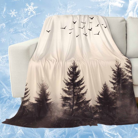Rustic Mist Forest Cooling Blanket,Lightweight Breathable Summer Throw Blanket with Double Sided Cold Effect,Vintage Watercolor Natural Landscape Picnic Blankets Bed Sheet for Hot Sleepers 30"x40"
