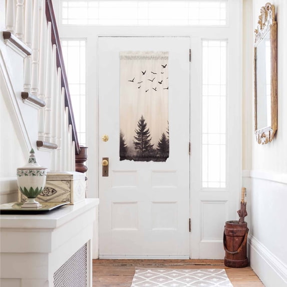 Rustic Mist Forest Door Curtains for Door Window, French Sidelight Front Back Door Curtains With Tieback, Vintage Watercolor Natural Landscape Kitchen Rod Pocket Drapes Panel, 25"x40"