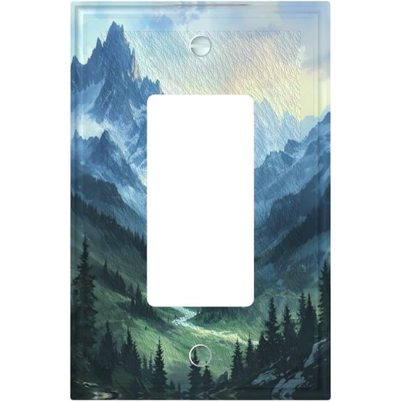 Rustic Misty Forest Tree 1 Gang Single Rocker Light Switch Covers Decorative Mountain Landscape Wall Plate Electrical Faceplate for Bedroom Bathroom Home Plastic