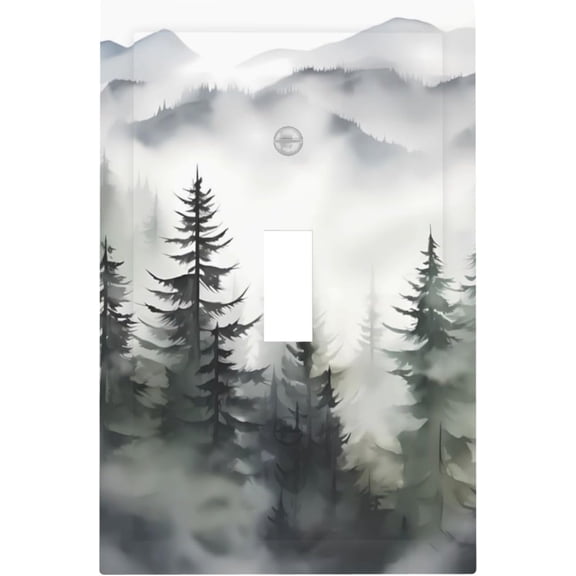 Rustic Misty Forest Tree 1 Gang Single Toggle Decorative Light Switch Cover Mountain Landscape Electrical Wall Plates Receptacle Switchplate Faceplates for Bathroom Bedroom