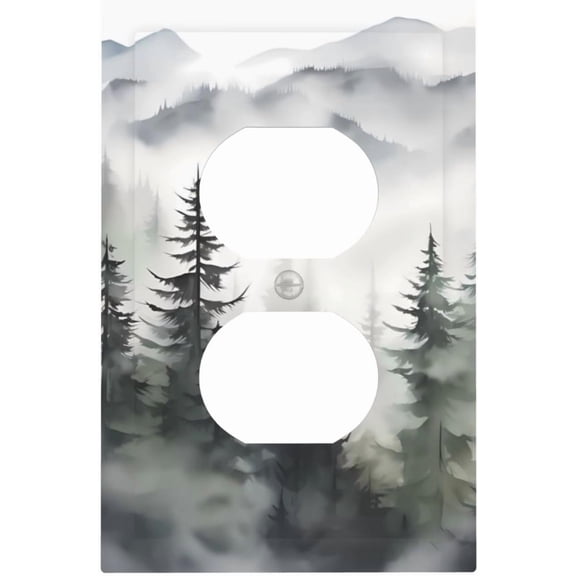 Rustic Misty Forest Tree Outlet Covers Decorative Light Switch Cover Mountain Landscape Electrical Wall Plates Receptacle Switchplate Faceplates for Bathroom Bedroom