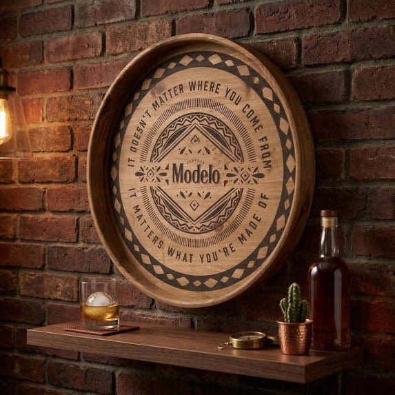 Rustic Modelo Cerveza Barrel Wall Decor Sign - Framed Natural Wood Plaque, Vintage Distillery Style Wall Art for Man Cave, Home Bar, Kitchen, Garage, Game Room & Office