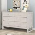 thumbnail image 1 of Rustic Modern 6 Drawers Dresser, Solid Wood Chest of Drawers with Retro Design, Storage Cabinet with Wood U-Legs, Accent Cabinet Chest Organizer, for Living Room Hallway Entryway, Antique White, 1 of 7