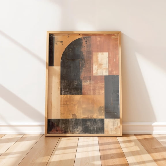 Rustic Modern African Art Earthy Geometric Composition Warm Neutral Wall Decor, Unframed Poster