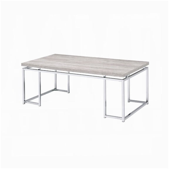 Rustic Modern Coffee Table, Oak Wood Top & Chrome Sled Legs