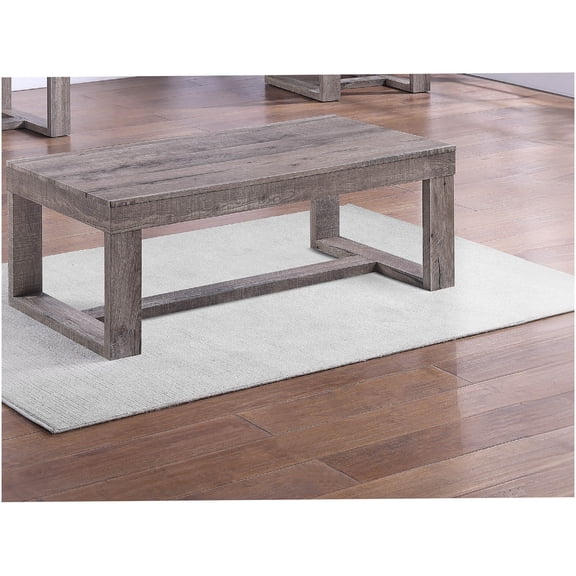 Rustic Modern Coffee Table with Double Pedestal Base for Living Room, Brown Gray Tan Wood Finish