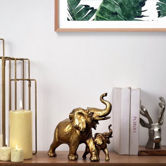 Rustic Mom and Baby Elephant Table Accent