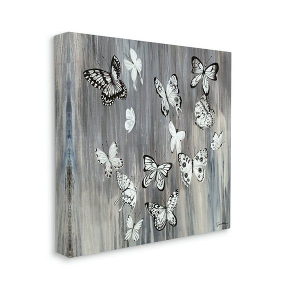 Rustic Monochromatic Patterned Butterflies Flying Insects Animals & Insects Gallery-Wrapped Canvas Print Wall Art, 17x17