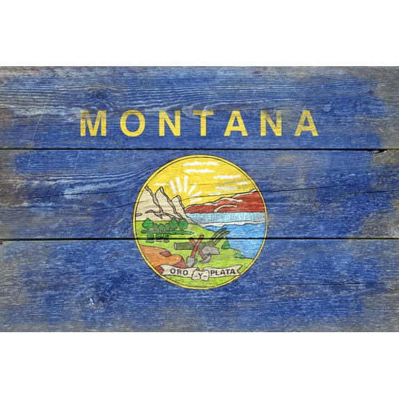 Rustic Montana State Flag (24x36 Giclee Gallery Art Print, Vivid Textured Wall Decor)