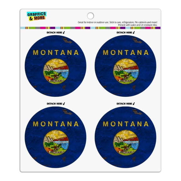 Rustic Montana State Flag Distressed USA Refrigerator Fridge Locker Vinyl Circle Magnet Set