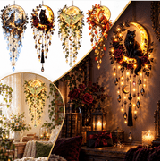 Rustic Moon Starfall Wall Decor, Lighted Woodland Celestial Hanging with Stars Crystal Style Pendants and Botanical Accents for Bedroom Living Room Lodge, Luna Moth - Floral Moon