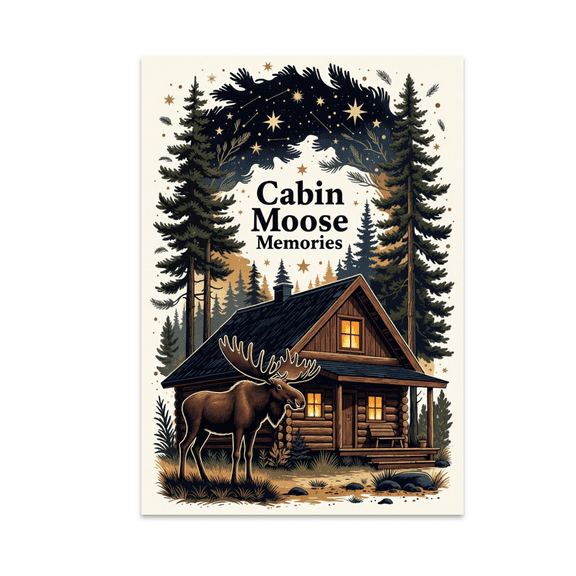 Rustic Moose Cabin Art - Nature Lover - 13x19 Poster Print