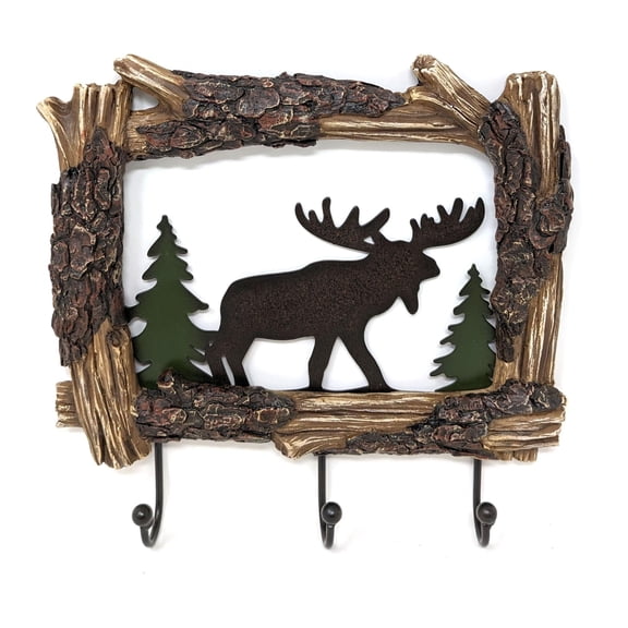 Rustic Moose Coat Rack with Log Accents - Wall Mounted Hooks for Coats, Keys & Towels - Spruce Up Your Entryway with Wildlife Charm!