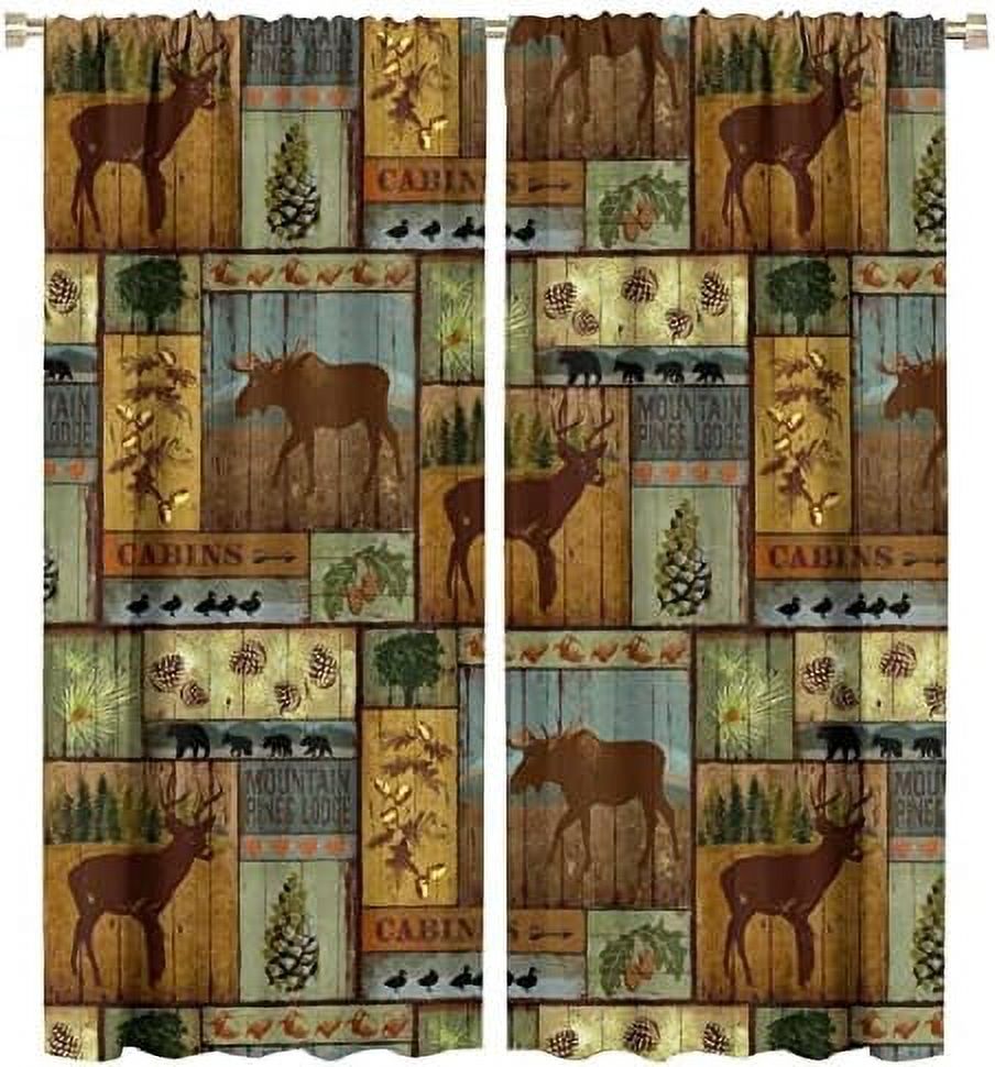 Rustic Moose Deer Curtains Retro Rustic Cabin Cottage Mountain Tree Elk Country Style Lodge ...