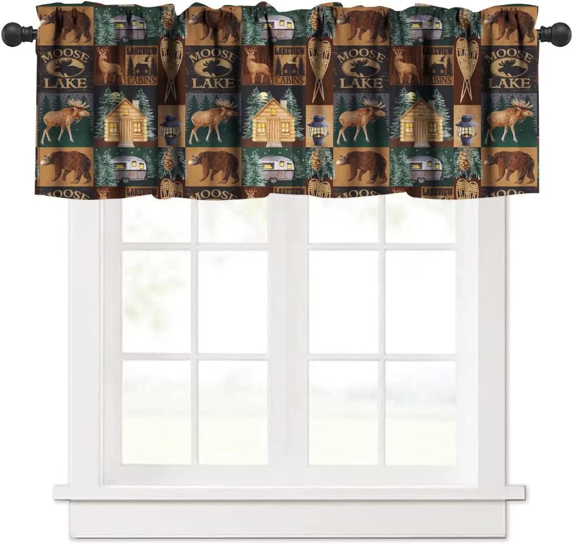 Rustic Valance Rustic Moose Deer Valance, Retro Rustic Vintage Bear Cottage Country ...