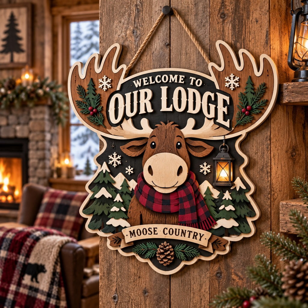 Rustic Moose Wooden Sign With Welcome To Our Lodge Design - Walmart.com