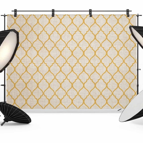 Rustic Moroccan Backdrop for Photography, Geometric Quatrefoil Yellow Lattice Photo Backdrop Portrait Background Party Banner Photo Backgrounds for Studio Booth Props, 12x8ft