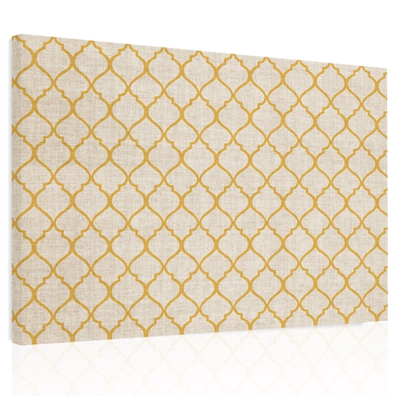 Rustic Moroccan Canvas Print Wall Art, Geometric Quatrefoil Yellow Lattice Wall Decor Modern Artwork Paintings Pictures for Living Room Framed and Stretched Ready to Hang, 24" x 32"