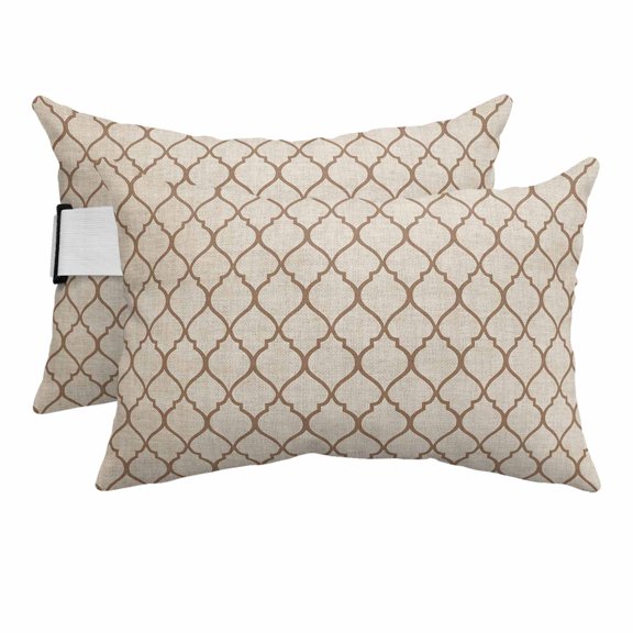 Rustic Moroccan Outdoor Chaise Lounge Pillows Geometric Quatrefoil Khaki Lattice Lumbar Pillows with Insert Adjustable Elastic Strap Headrest Pillow for Recliner Patio Chair 2 Pack 11x16 Inch