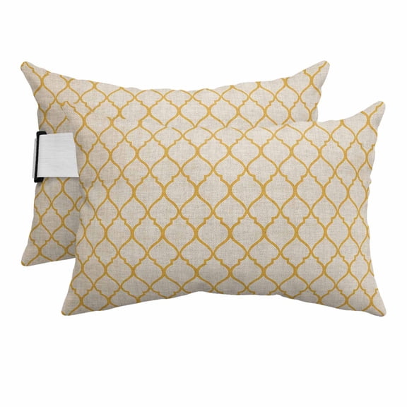 Rustic Moroccan Outdoor Chaise Lounge Pillows Geometric Quatrefoil Yellow Lattice Lumbar Pillows with Insert Adjustable Elastic Strap Headrest Pillow for Recliner Patio Chair 2 Pack 11x16 Inch