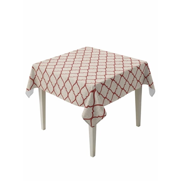 Rustic Moroccan Table Cloth 54x54 Inch Square, Geometric Quatrefoil Red Lattice Waterproof Tablecloth Washable Table Cover for Party Picnic Dinner Decor