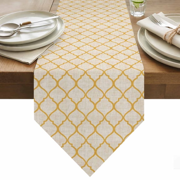 Rustic Moroccan Table Runner 70 Inches Long Geometric Quatrefoil Yellow Lattice Table Runners for Dining Room Tabletop Dresser Scarf Home Party Banquet Wedding Holiday Decoration