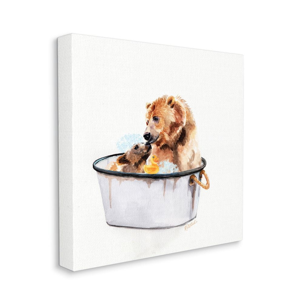 Rustic Mother Bear and Cub in Bubble Bath Animals & Insects Gallery-Wrapped Canvas Print Wall Art, 17x17