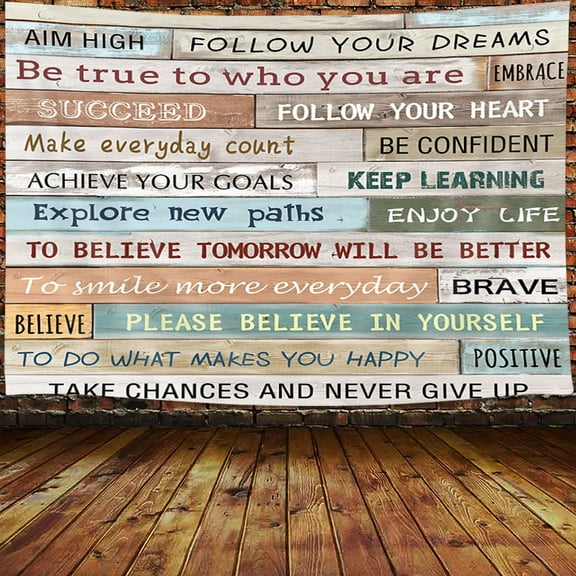 Rustic Motivational Inspirational Tapestry Wall Hanging Positive Quotes Tapestries Wooden Striped Vintage Farmhouse Tapestry Wall Art for Living Room Dorm Bedroom Home Wall Decoration 60"x40" Inches