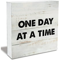 Rustic Motivational One Day at a Time Wood Box Sign Encouragement Recovery Gift Wooden Box Sign Farmhouse Home Office Desk Shelf Decor (5x5 Inch)