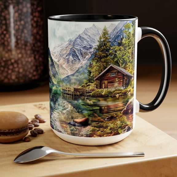 Rustic Mountain Cabin Mug Cozy Log Cabin Coffee Cup Outdoor Nature Lover Gift Tea Cup