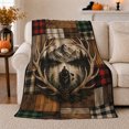 thumbnail image 1 of Rustic Mountain Lake Canoe Scene Buffalo Plaid Patchwork, Peaceful Mountain Lake Scene, Warm Flannel Blanket for Cabin and Lodge, Outdoor Lovers Camping Gift, Artistic Home Decor, 1 of 9