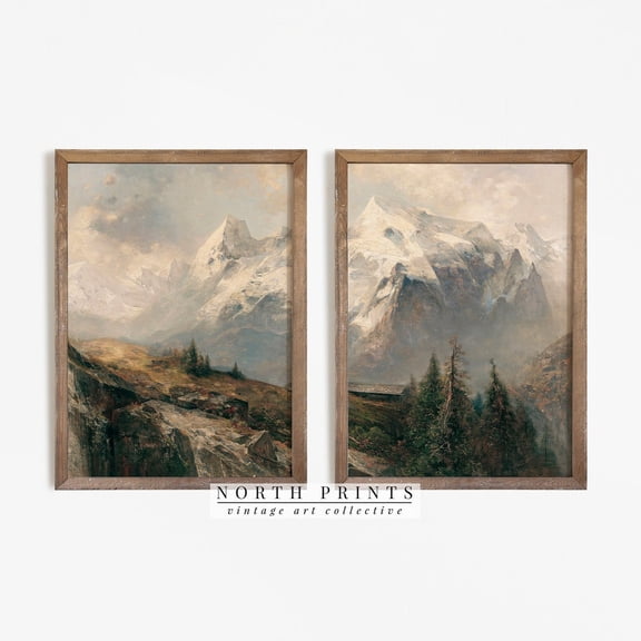 Rustic Mountain Landscape Print Set: Split Panel Art Set 2 Stretched Canvas 16x24