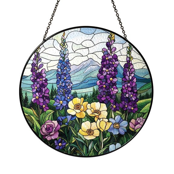 Rustic Mountain Meadow Suncatcher Round Hanging Panel Present Decor