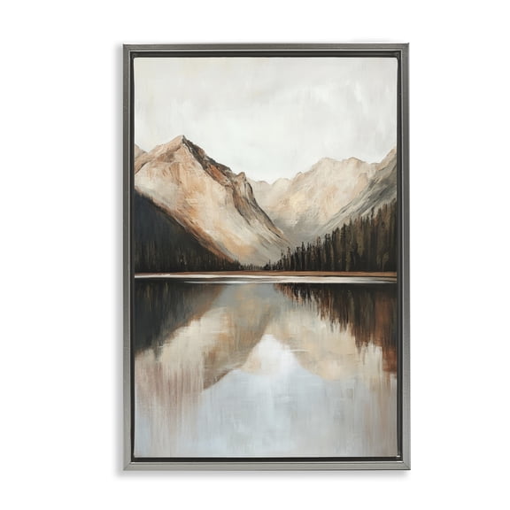 Stupell Industries Rustic Mountain Reflecting Lake Gray Framed Floater Canvas Wall Art, design by Petal Prints Design
