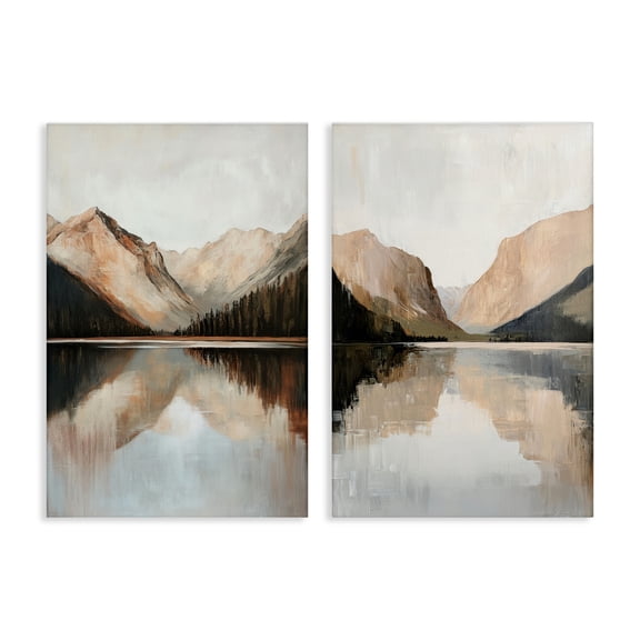 Stupell Industries Rustic Mountain Reflection and Lakes 2 Piece Canvas Wall Art Set, design by Petal Prints Design