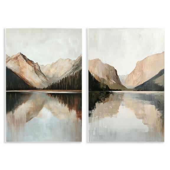 Stupell Industries Rustic Mountain Reflection and Lakes 2 Piece Wall Plaque Art Set, design by Petal Prints Design