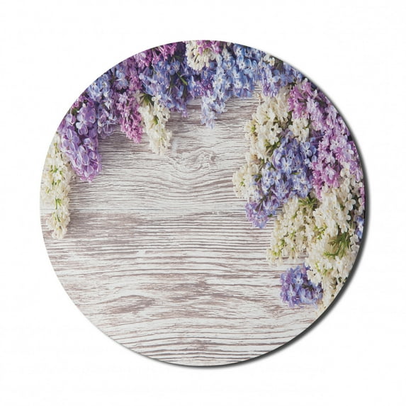 Rustic Mouse Pad for Computers, Lilac Flowers Bouquet on Wood Table Spring Nature Romance Love Theme, Round Non-Slip Thick Rubber Modern Mousepad, 8" Round, Lilac Violet Dark Taupe, by Ambesonne