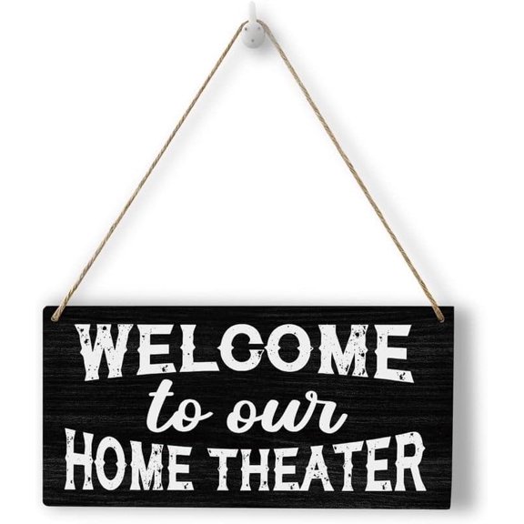 Rustic Movie Theater Sign Wood Wall Art - Funny Welcome Decor for Home Farmhouse Bar Media Room 12 x 8 Inch