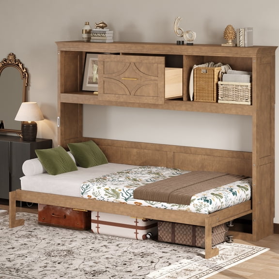Rustic Murphy Bed with USB Ports & Sturdy Build, Pine Wood Frame Built for Everyday Comfort & Style Twin Size Murphy Bed