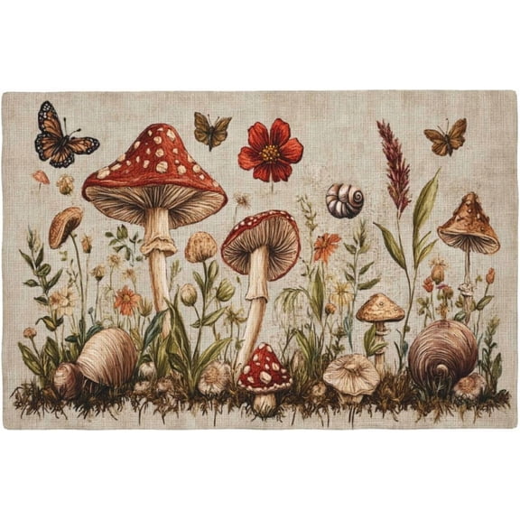 Rustic Mushroom Placemats Set of 4 Washable Table Mats Vintage Botanical Leaf Heat-Resistant Cotton Linen Place Mats for Dining Table Kitchen Indoor Outdoor Party Holiday Decor