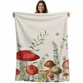 thumbnail image 1 of Rustic Mushrooms Throw Blankets, Green Botanical Leaves Butterflies Soft Fleece Blanket Decorative for Home Sofa Couch Chair Living Bedroom, 40x50 inches,, 1 of 8