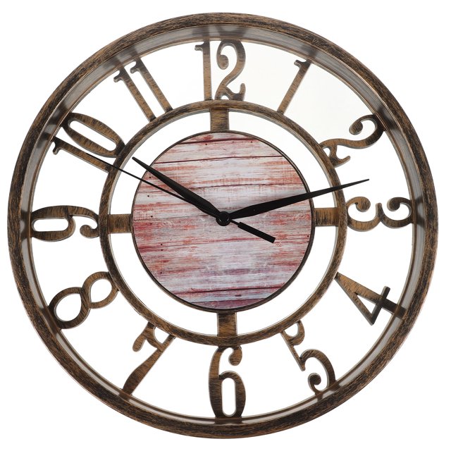 Rustic Mute Wall Clock Round Hollow Wall Clock Bedroom Decorative ...
