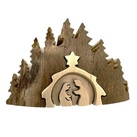 Rustic Nativity Scene, Hand Carved Collectible Christmas Decoration, Wooden Nativity Set, Religious Gifts for Women or Men, Handmade Christian Decor, Rustic Wood Nativity Scene Ornament 2.5 inch